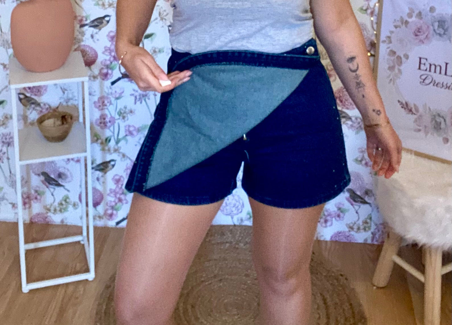 Jupe short Aurel- en jean à strass-Oraije