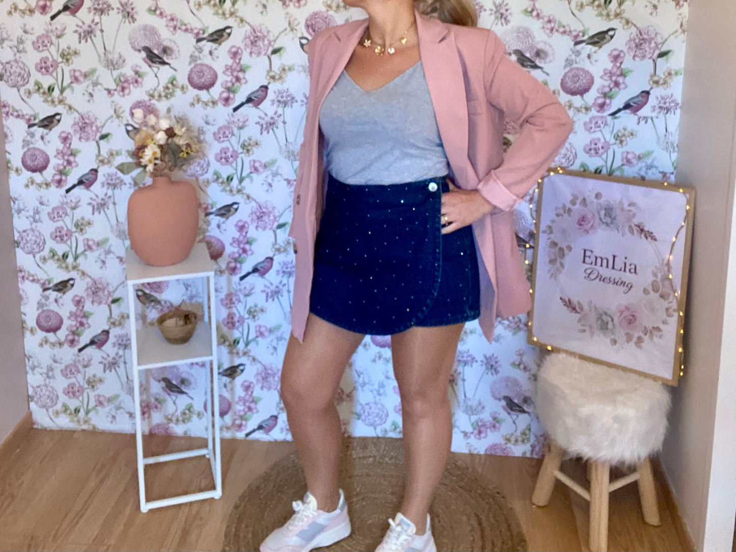 Jupe short Aurel- en jean à strass-Oraije