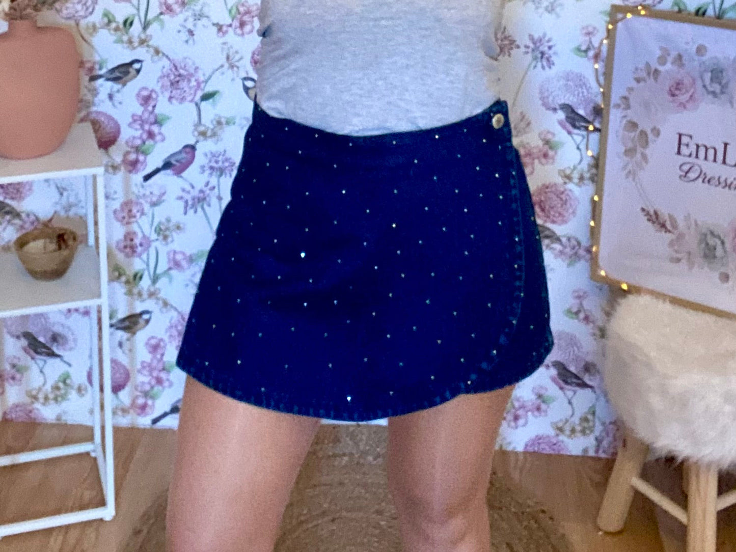 Jupe short Aurel- en jean à strass-Oraije